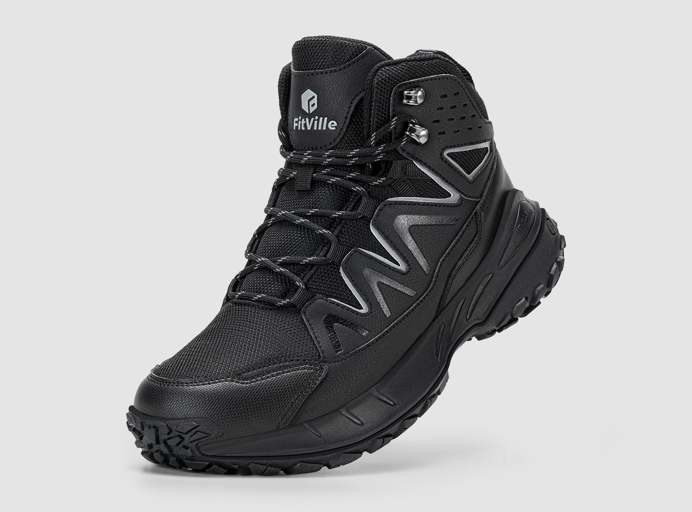 靴 98321 Bandung / BLACK CALF FitVille Men's Exova Hiking Boots V1 | Wide Fit Water-Resistant