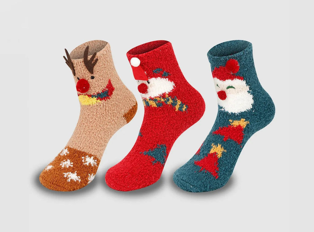 FitVille Women's Fuzzy Christmas Socks V2 - 3 - Pack - 1