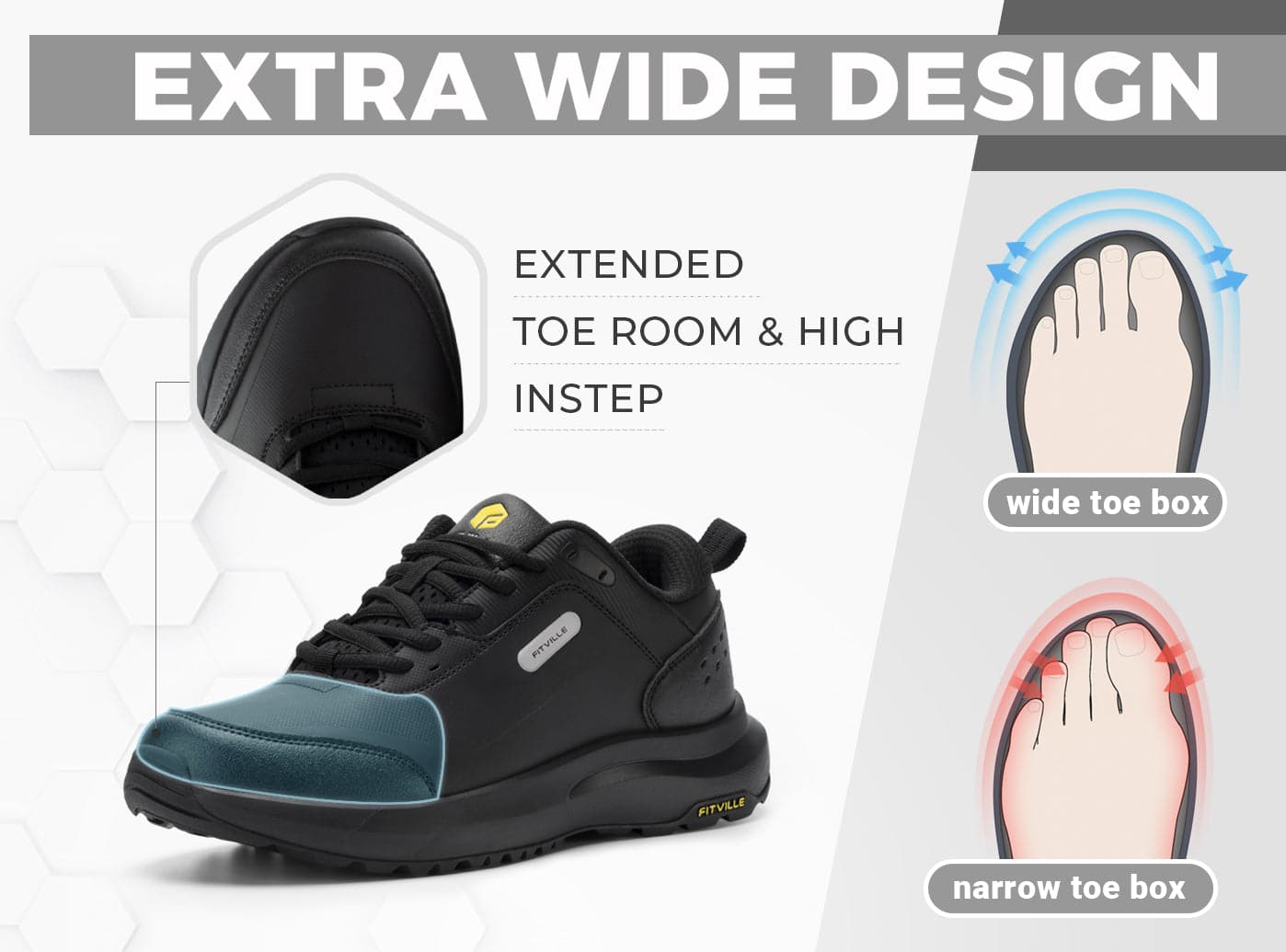 FitVille Wide Toe Box Shoes For Men | Extra Wide Walking Shoes | Up To 4E Width & Breathable Design