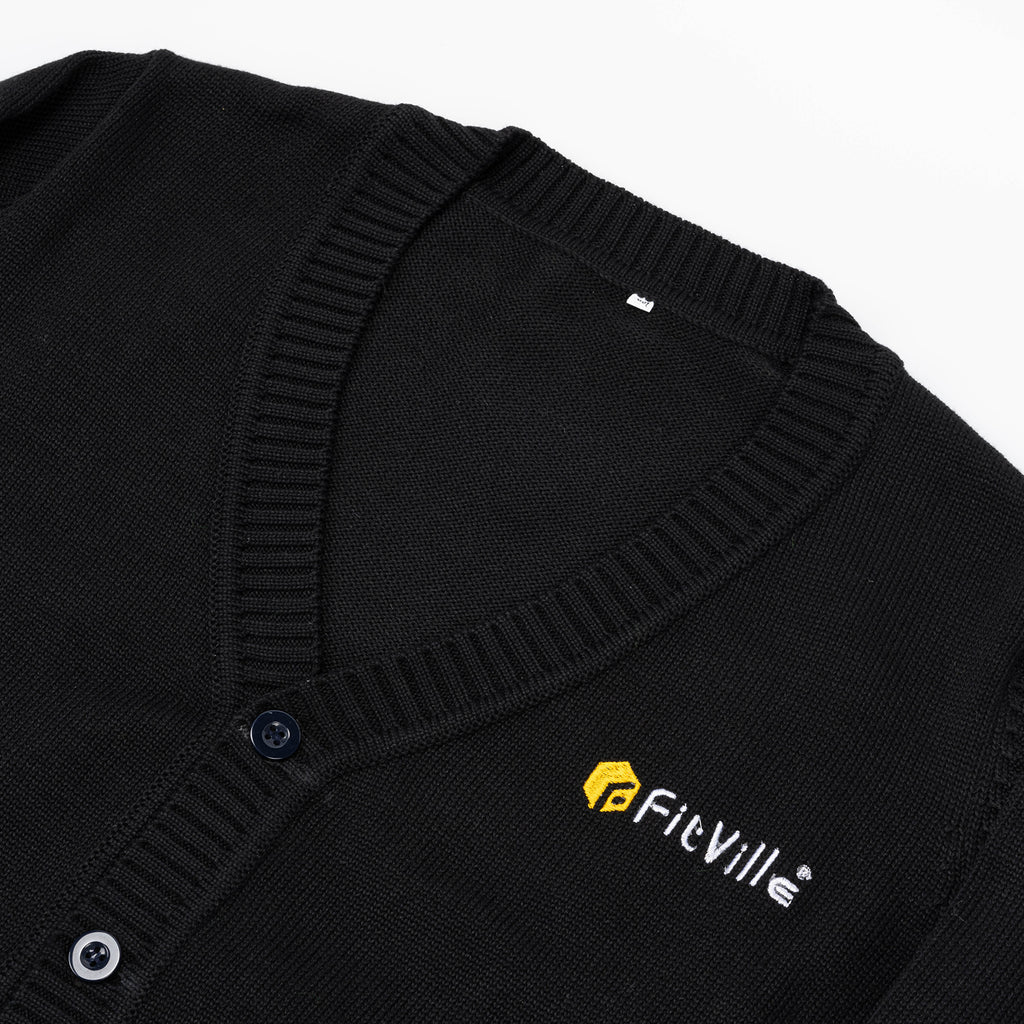 FitVille Black Cotton V - Neck Cardigan - Classic Layer, Breathable Soft, Everyday Sharp - 2