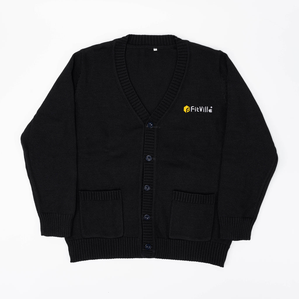 FitVille Black Cotton V - Neck Cardigan - Classic Layer, Breathable Soft, Everyday Sharp - 1