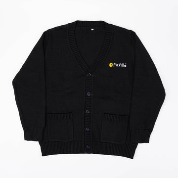FitVille Black Cotton V - Neck Cardigan - Classic Layer, Breathable Soft, Everyday Sharp - 1