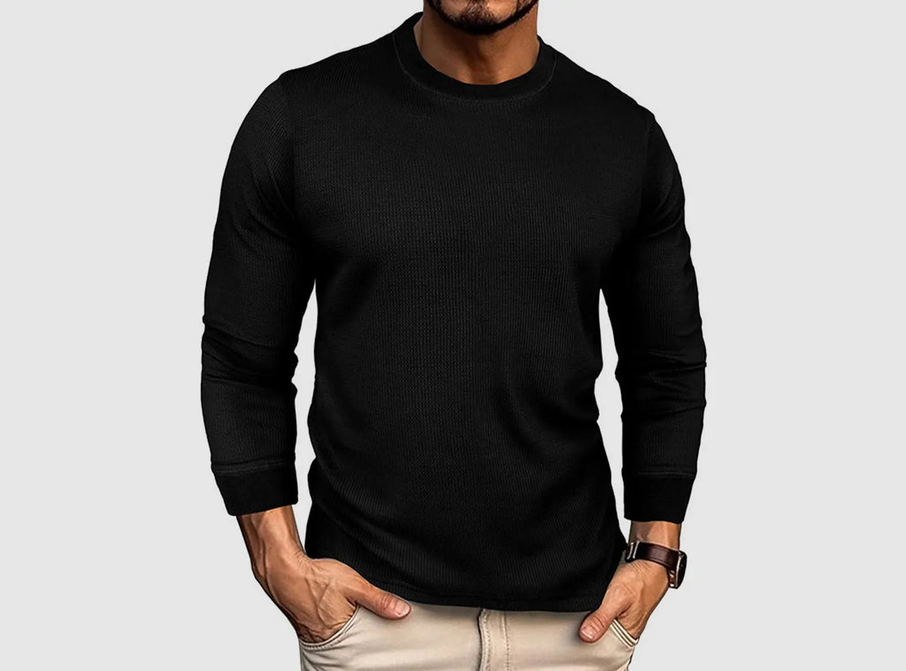 FitVille Men's Waffle - Knit Long - Sleeve Outdoor Crewneck - 2