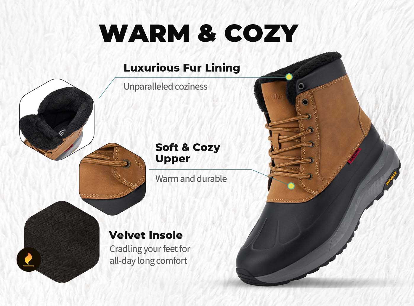 FitVille Men's CozyCore Winter Boots V10| 2E/4E