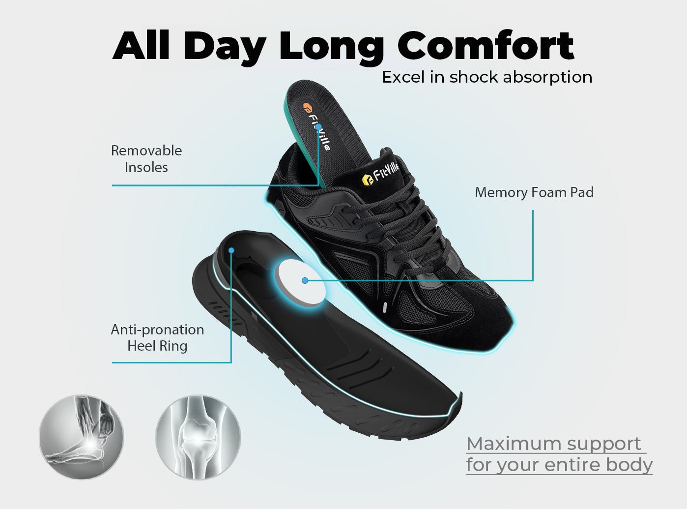FitVille Rebound Core V1 Black Athletic Sneakers Rebound Core – FitVille main image 3